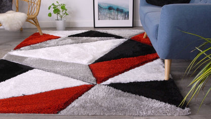 Venice Red Modern Geometric 3D Textured Shag Rug SF-40