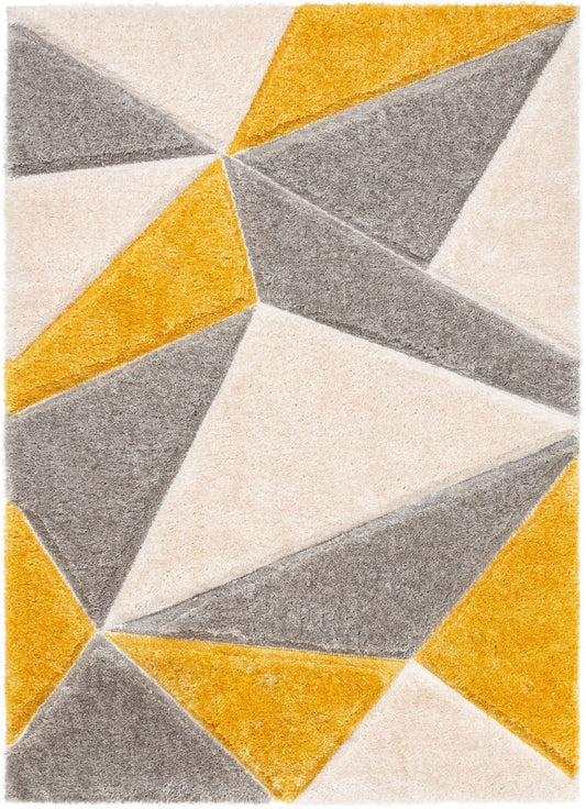 Venice Yellow Modern Geometric 3D Textured Shag Rug SF-41