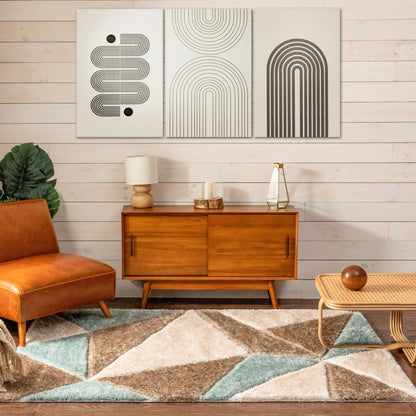 Venice Ivory Modern Geometric 3D Textured Shag Rug By Chill Rugs SF-42-