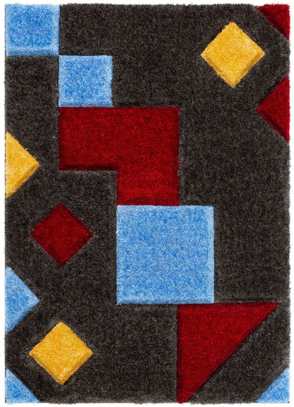 Teahupo Black Modern Geometric 3D Textured Shag Rug By Chill Rugs SF-53