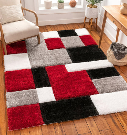 Escondido Red Modern Geometric 3D Textured Shag Rug SF-60