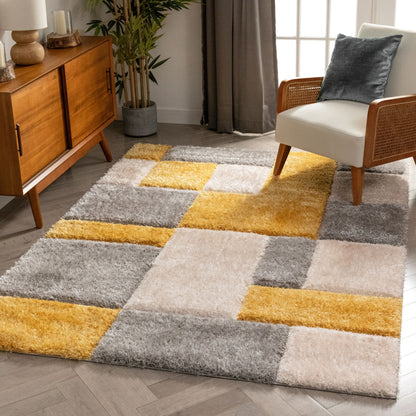 Escondido Yellow Modern Geometric 3D Textured Shag Rug SF-61