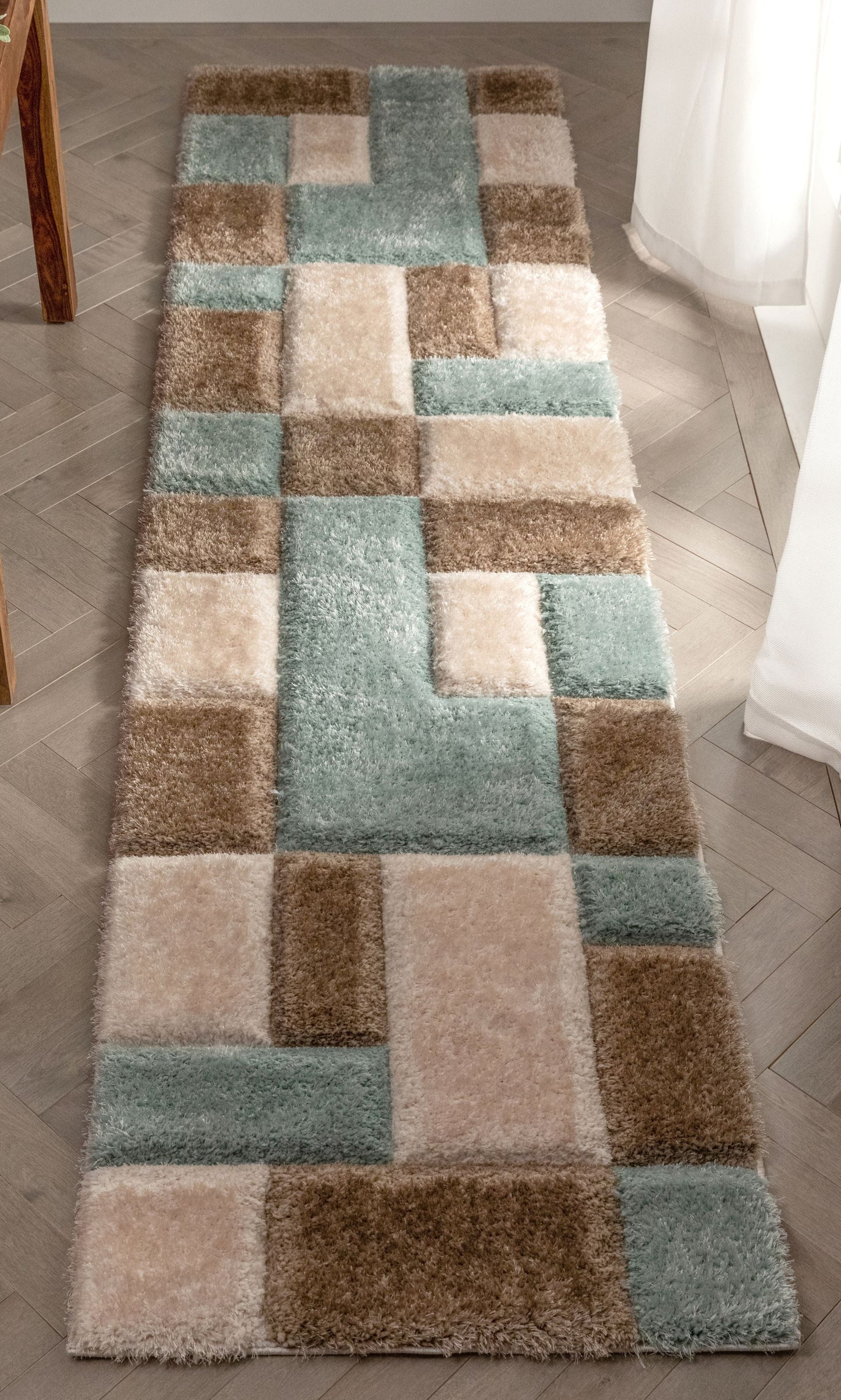 Escondido Blue Modern Geometric 3D Textured Shag Rug SF-64