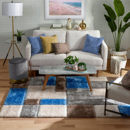 Escondido  Modern Geometric Boxes Shag Light Blue 3D Textured Thick & Soft Shag Rug SF-66