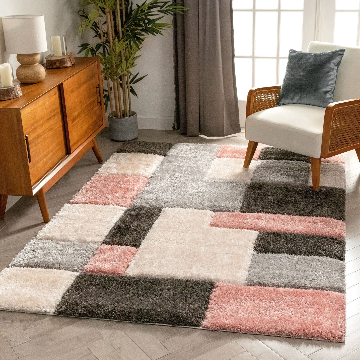 Escondido Blush Modern Geometric 3D Textured Shag Rug SF-69