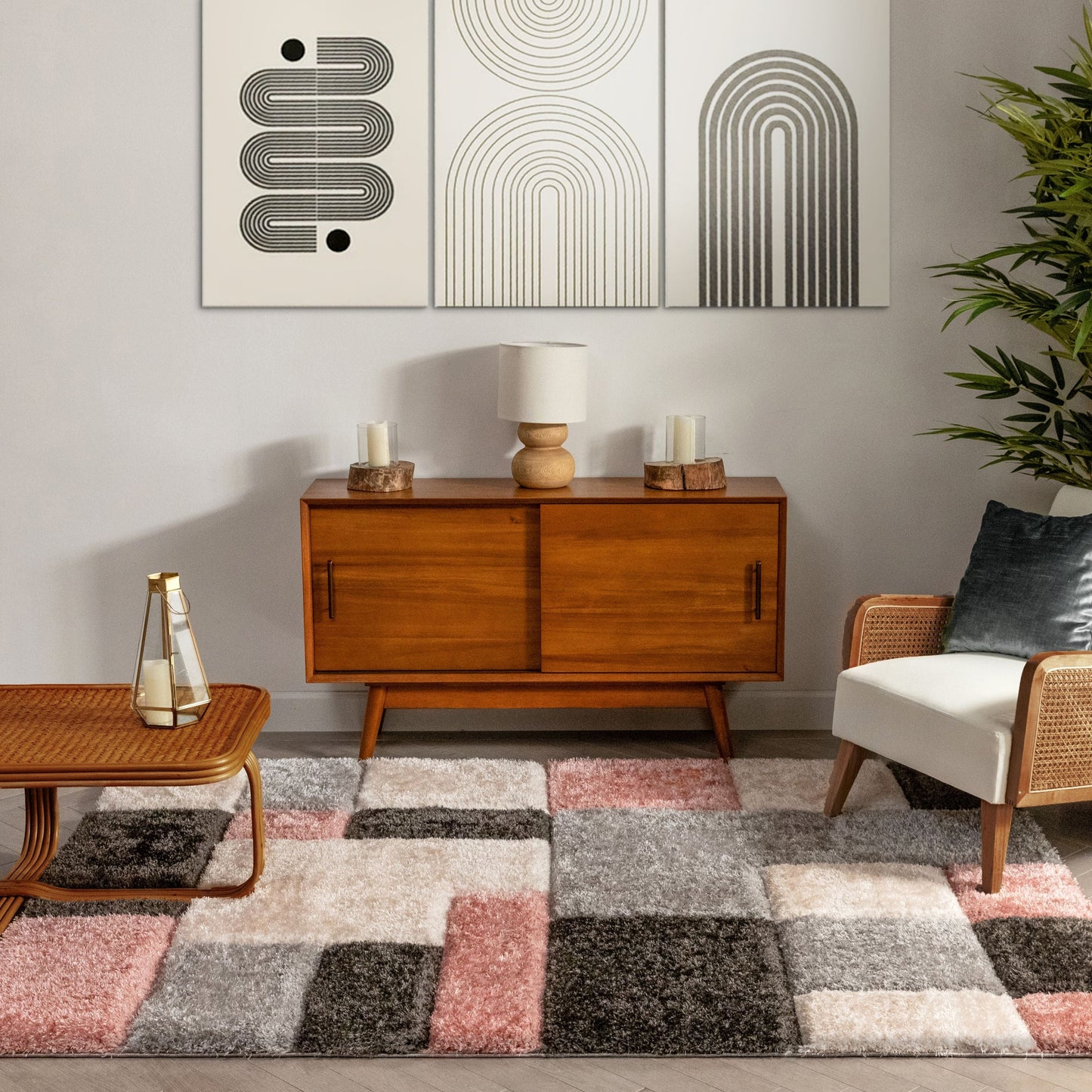 Escondido Blush Modern Geometric 3D Textured Shag Rug SF-69