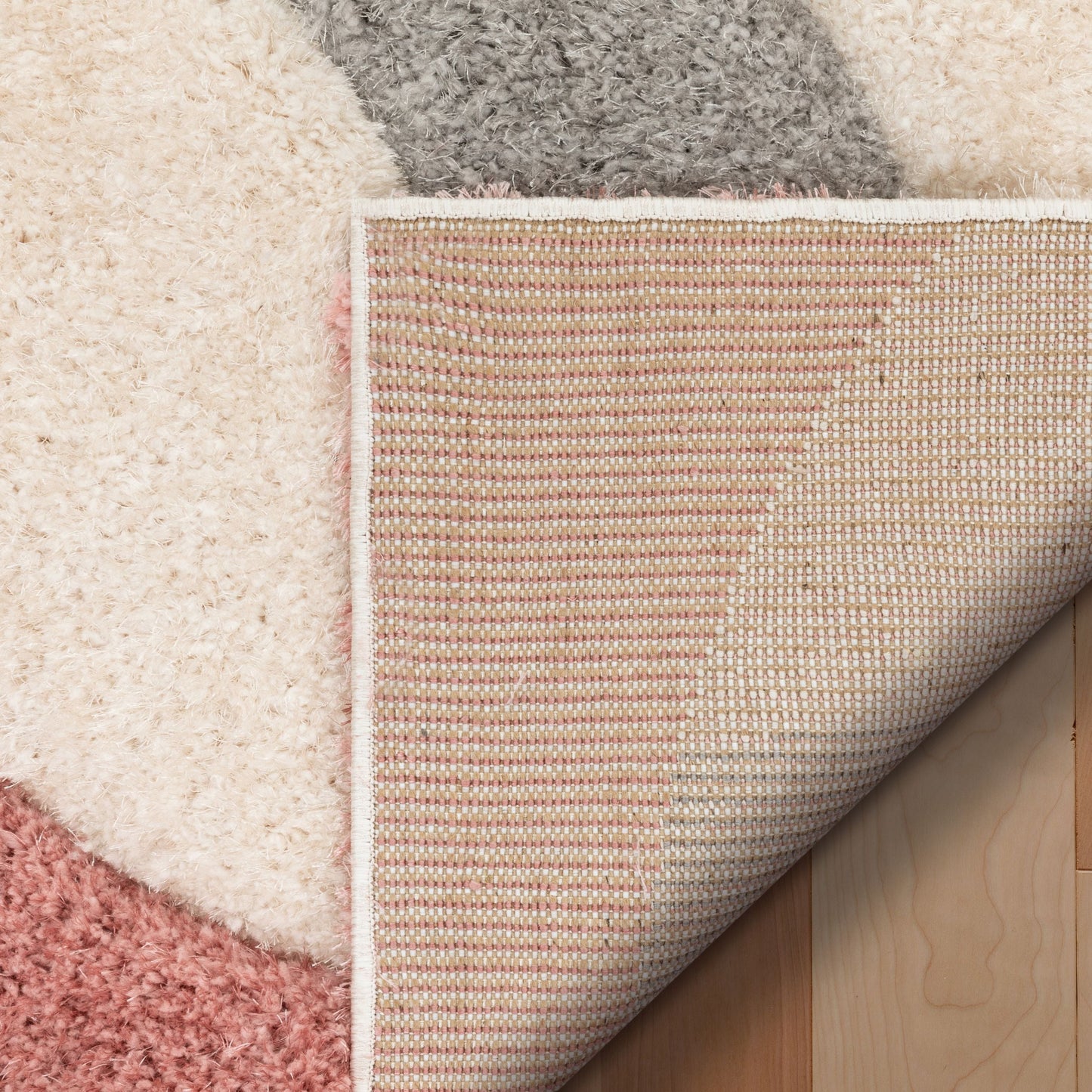 Bevel Modern Geometric Arcs & Shapes Shag Blush Grey 3D Textured Thick & Soft Shag Rug SF-89