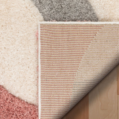 Bevel Modern Geometric Arcs & Shapes Shag Blush Grey 3D Textured Thick & Soft Shag Rug SF-89