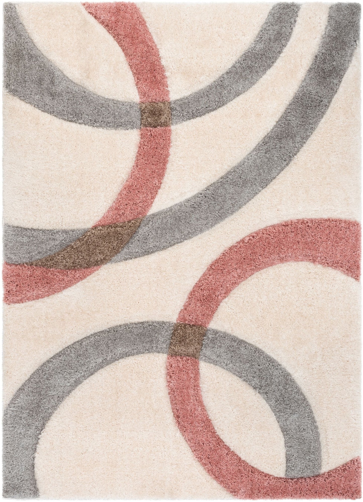 Bevel Modern Geometric Arcs & Shapes Shag Blush Grey 3D Textured Thick & Soft Shag Rug SF-89