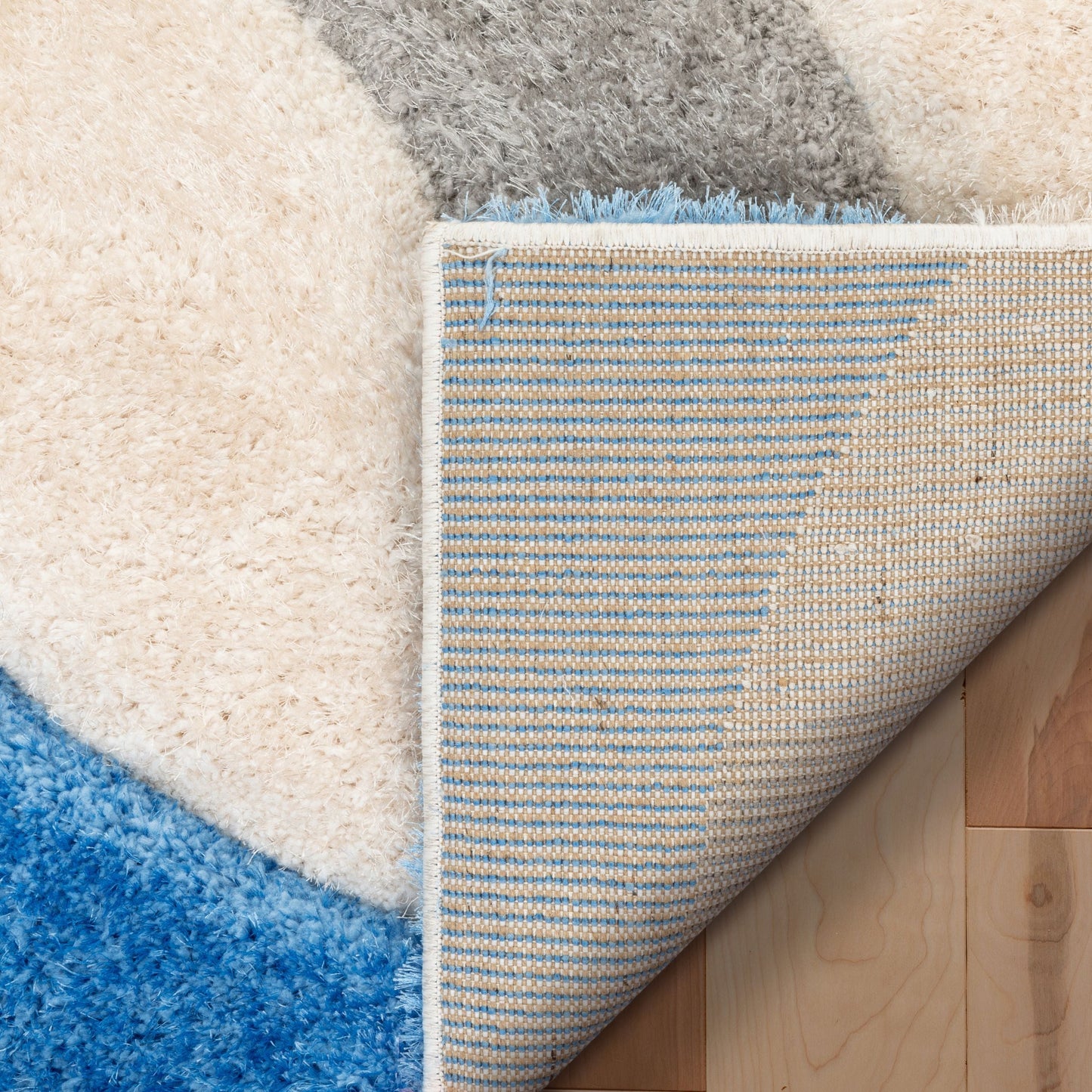 Bevel Modern Geometric Arcs & Shapes Shag Light Blue Grey 3D Textured Thick & Soft Shag Rug SF-86