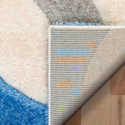 Bevel Modern Geometric Arcs & Shapes Shag Light Blue Grey 3D Textured Thick & Soft Shag Rug SF-86