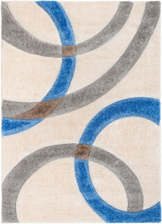 Bevel Modern Geometric Arcs & Shapes Shag Light Blue Grey 3D Textured Thick & Soft Shag Rug SF-86