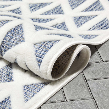 Ciel Modern Geometric Indoor/Outdoor Blue High-Low Rug SIL-14