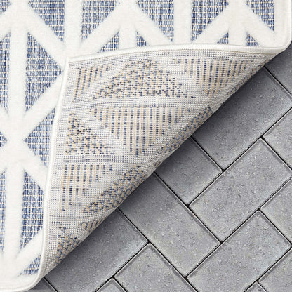 Ciel Modern Geometric Indoor/Outdoor Blue High-Low Rug SIL-14