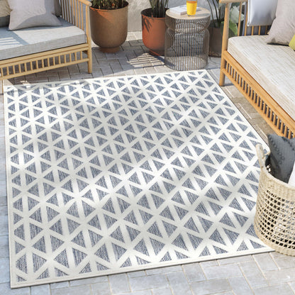 Ciel Modern Geometric Indoor/Outdoor Blue High-Low Rug SIL-14