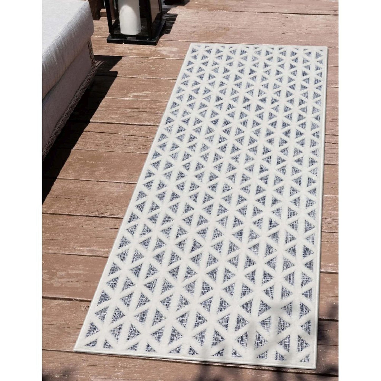 Ciel Modern Geometric Indoor/Outdoor Blue High-Low Rug SIL-14