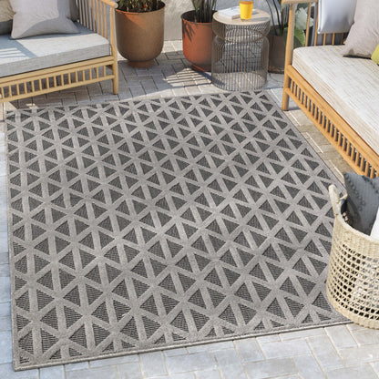 Ciel Modern Geometric Indoor/Outdoor Grey High-Low Rug SIL-17