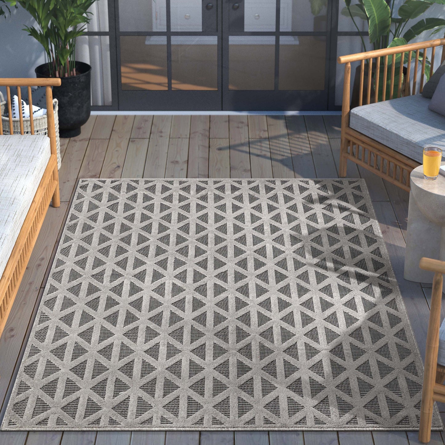 Ciel Modern Geometric Indoor/Outdoor Grey High-Low Rug SIL-17