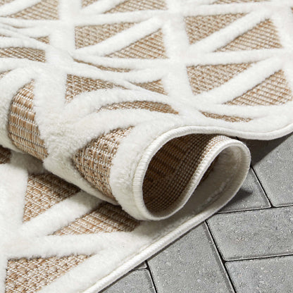 Ciel Modern Geometric Indoor/Outdoor Brown High-Low Rug SIL-18