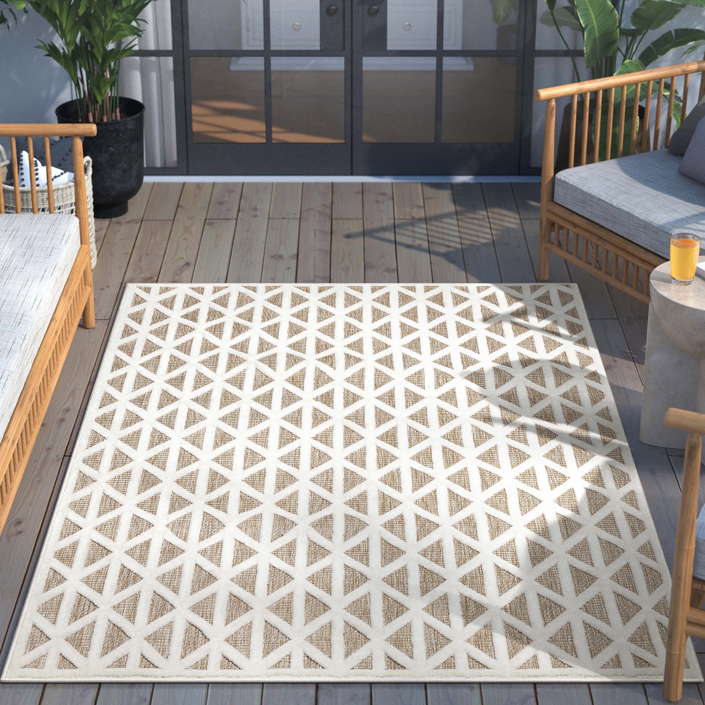 Ciel Modern Geometric Indoor/Outdoor Brown High-Low Rug SIL-18