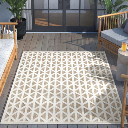 Ciel Modern Geometric Indoor/Outdoor Brown High-Low Rug SIL-18