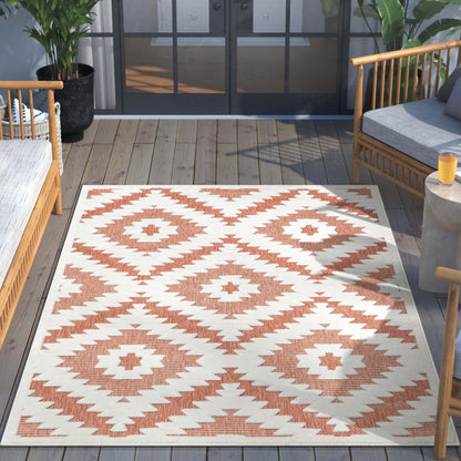 Keiko Tribal Moroccan Indoor/Outdoor Terracotta High-Low Rug SIL-20