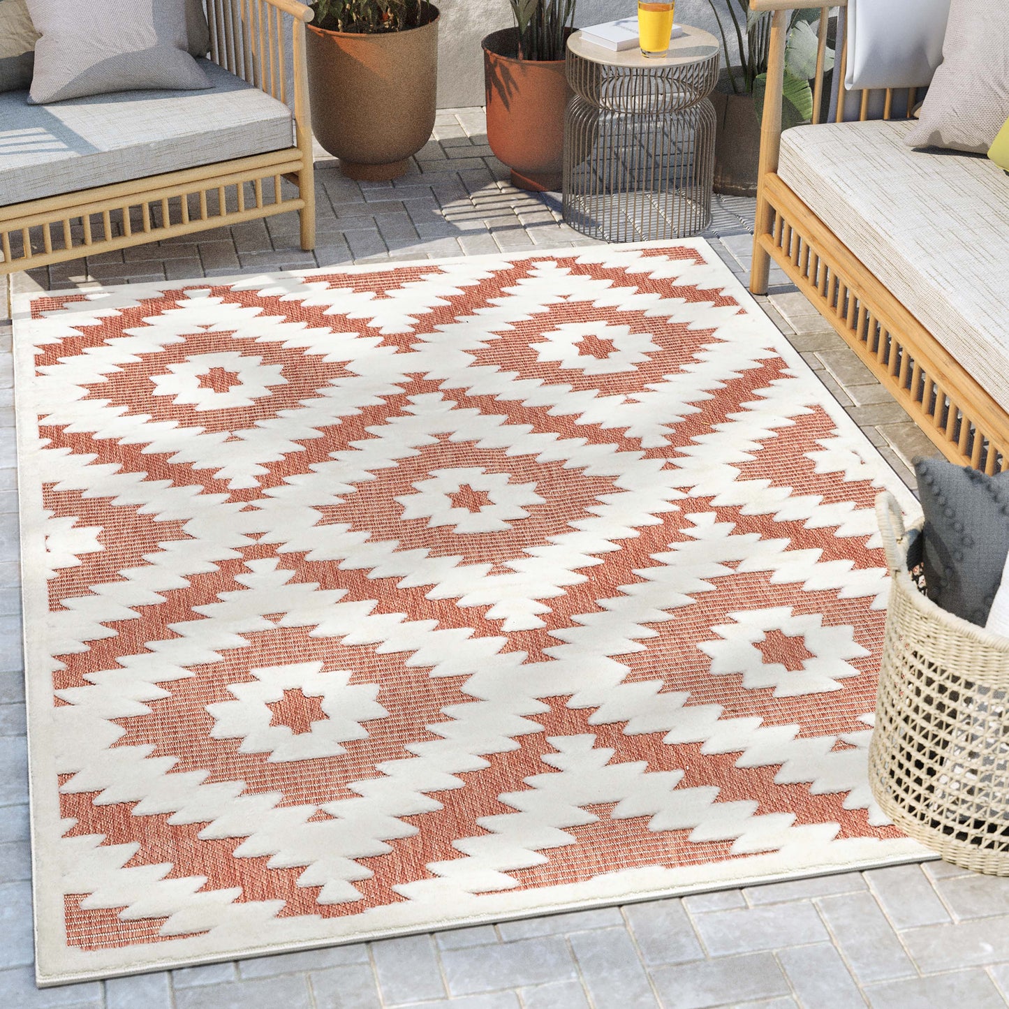 Keiko Tribal Moroccan Indoor/Outdoor Terracotta High-Low Rug SIL-20