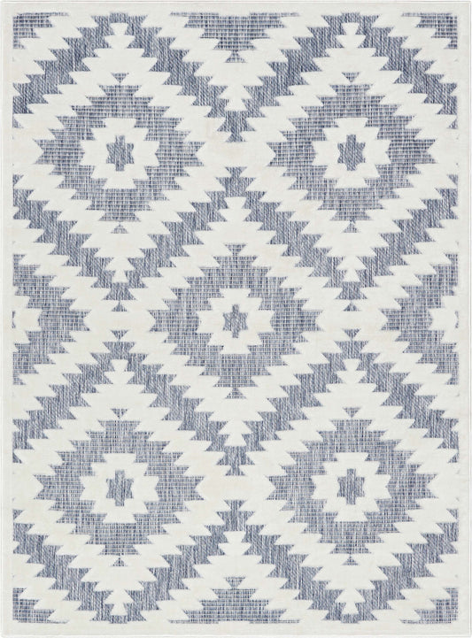 Keiko Tribal Moroccan Indoor/Outdoor Blue High-Low Rug SIL-24