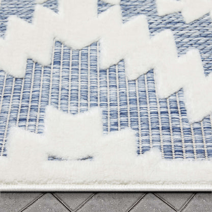 Keiko Tribal Moroccan Indoor/Outdoor Blue High-Low Rug SIL-24