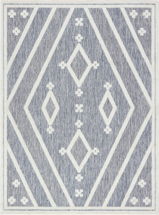 Mali Tribal Diamond Pattern Indoor/Outdoor Blue High-Low Rug SIL-34
