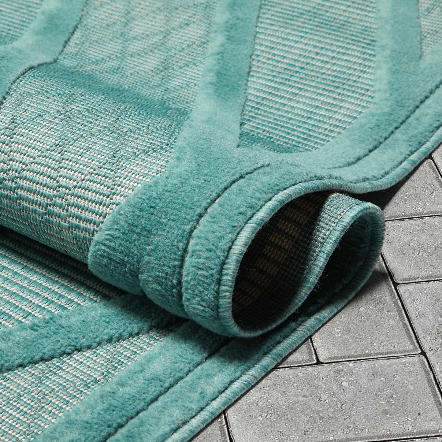 Mali Tribal Diamond Pattern Indoor/Outdoor Teal High-Low Rug SIL-36