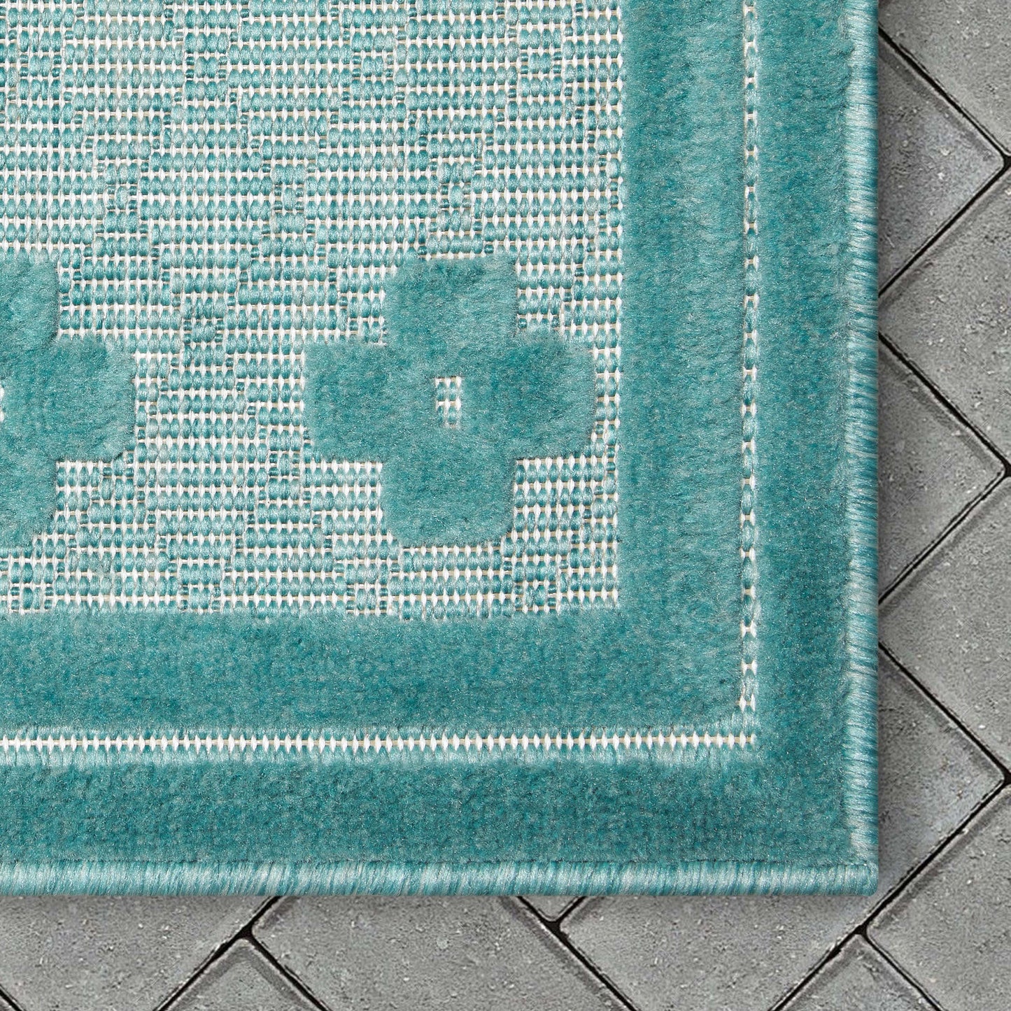 Mali Tribal Diamond Pattern Indoor/Outdoor Teal High-Low Rug SIL-36