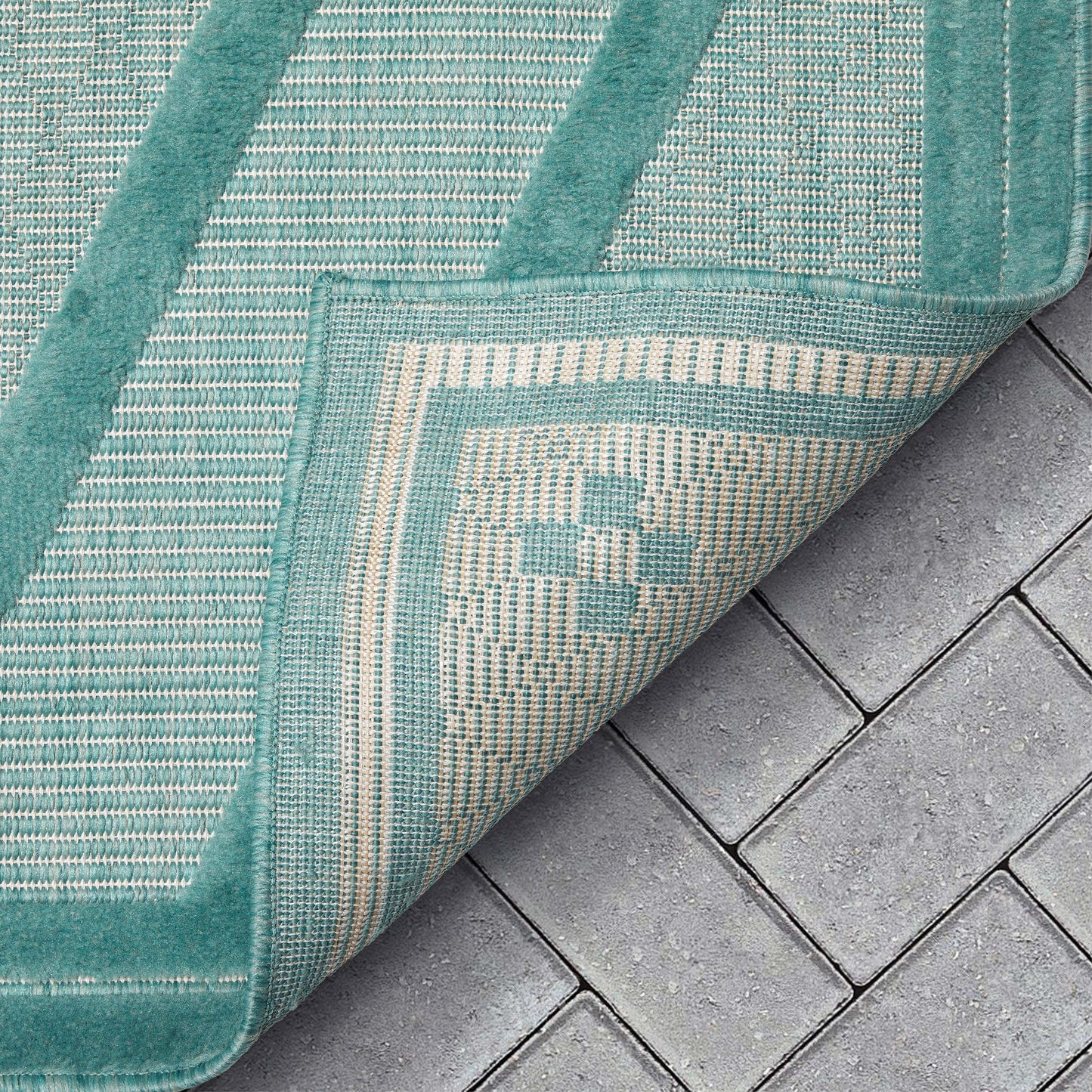 Mali Tribal Diamond Pattern Indoor/Outdoor Teal High-Low Rug SIL-36