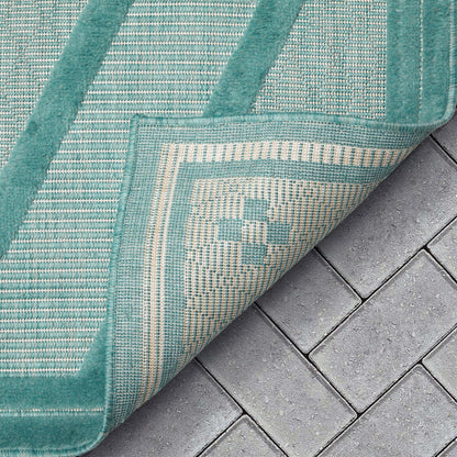 Mali Tribal Diamond Pattern Indoor/Outdoor Teal High-Low Rug SIL-36
