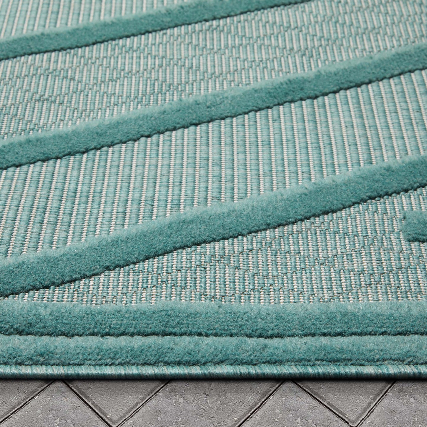 Mali Tribal Diamond Pattern Indoor/Outdoor Teal High-Low Rug SIL-36