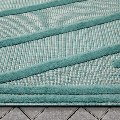 Mali Tribal Diamond Pattern Indoor/Outdoor Teal High-Low Rug SIL-36