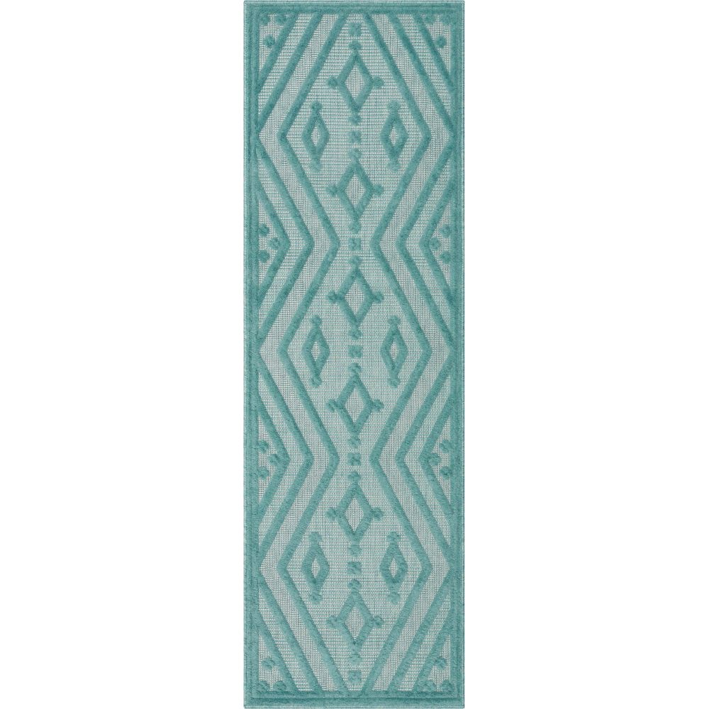 Mali Tribal Diamond Pattern Indoor/Outdoor Teal High-Low Rug SIL-36