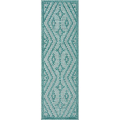 Mali Tribal Diamond Pattern Indoor/Outdoor Teal High-Low Rug SIL-36