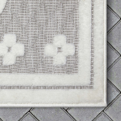 Mali Tribal Diamond Pattern Indoor/Outdoor Grey High-Low Rug SIL-37