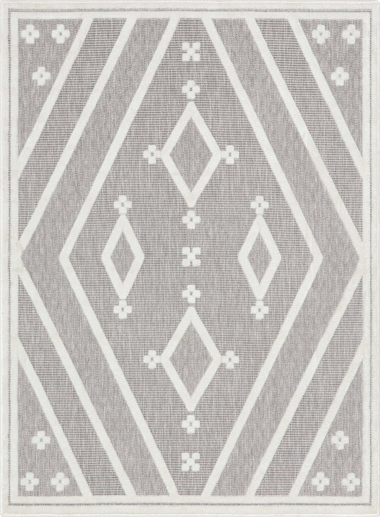 Mali Tribal Diamond Pattern Indoor/Outdoor Grey High-Low Rug SIL-37