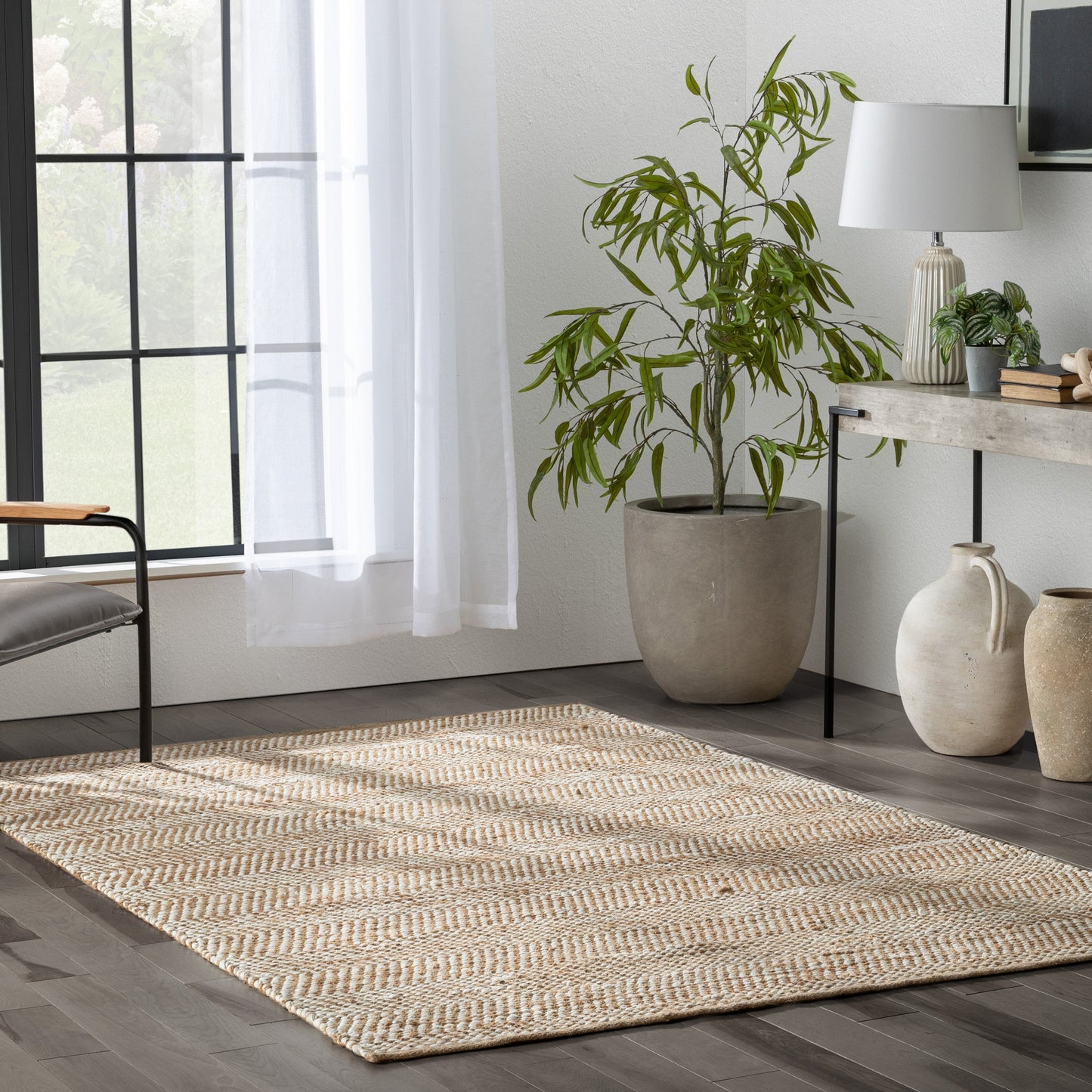 Willow Jute Chevron Natural Hand-Woven Chunky-Textured Rug SUR-12