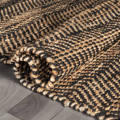 Willow Jute Chevron Natural Black Hand-Woven Chunky-Textured Rug SUR-13