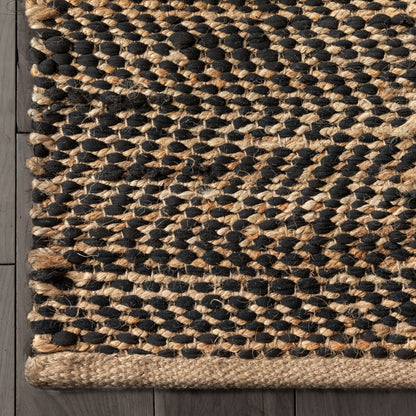 Willow Jute Chevron Natural Black Hand-Woven Chunky-Textured Rug SUR-13