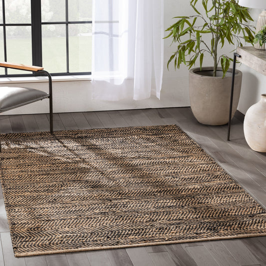 Willow Jute Chevron Natural Black Hand-Woven Chunky-Textured Rug SUR-13