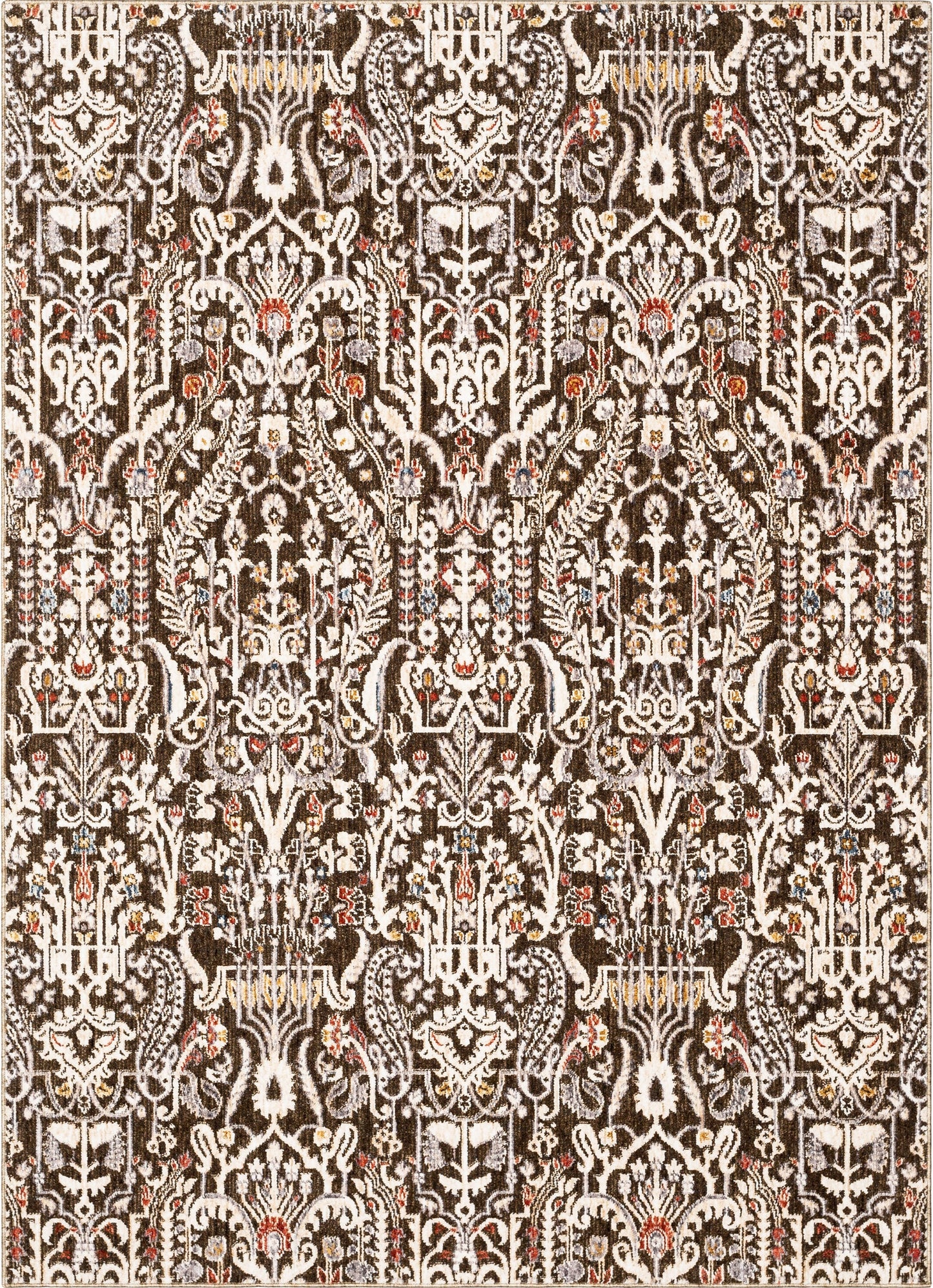 Ahote Vintage Floral Damask Pattern Brown Textured Rug TEN-18