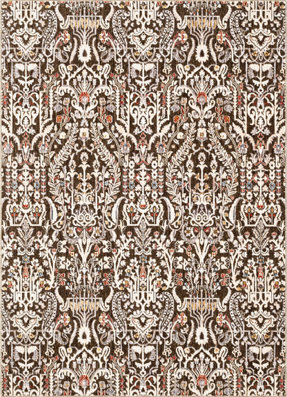 Ahote Vintage Floral Damask Pattern Brown Textured Rug TEN-18