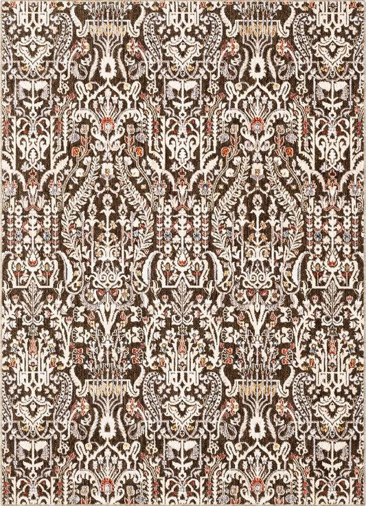 Ahote Vintage Floral Damask Pattern Brown Textured Rug TEN-18