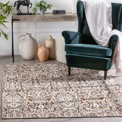 Ahote Vintage Floral Damask Pattern Brown Textured Rug TEN-18