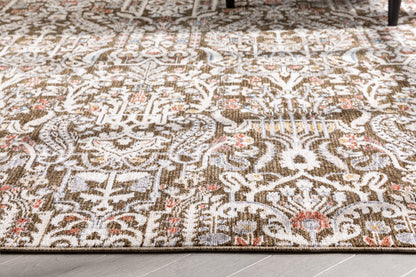Ahote Vintage Floral Damask Pattern Brown Textured Rug TEN-18