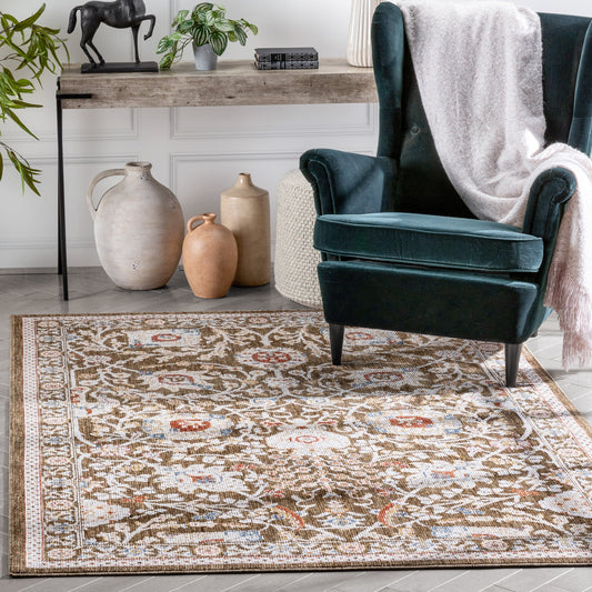 Creo Vintage Floral Oriental Persian Brown Textured Rug TEN-28
